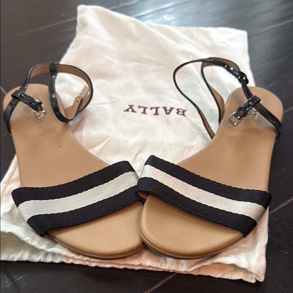 Bally Shiba striped canvas and patent-leather sandals